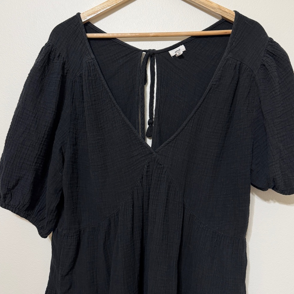 Aerie Pool to Party Mini Dress Size XL Black Cotton Gauze Tiered - Picture 4 of 6